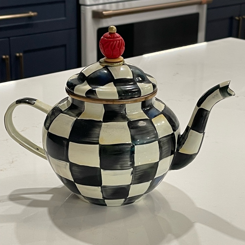 MacKenzie Childs Courtly Check Enamel Teapot 4 Cup